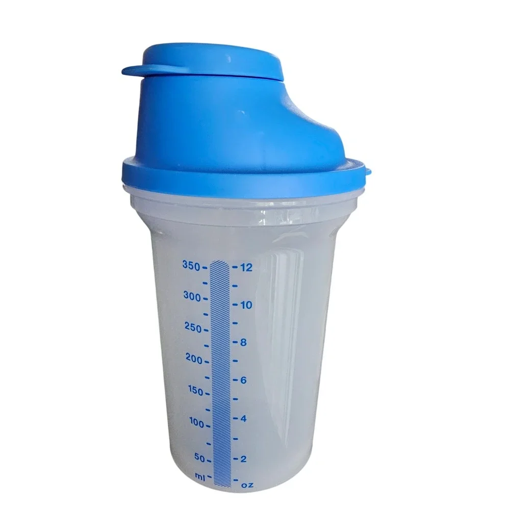 Tupperware Quick Shake 450ml Container Blue Flip Top Lid Measuring Mixer Cup